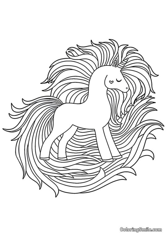 Einhorn mit langem Mähne - Ausmalbild