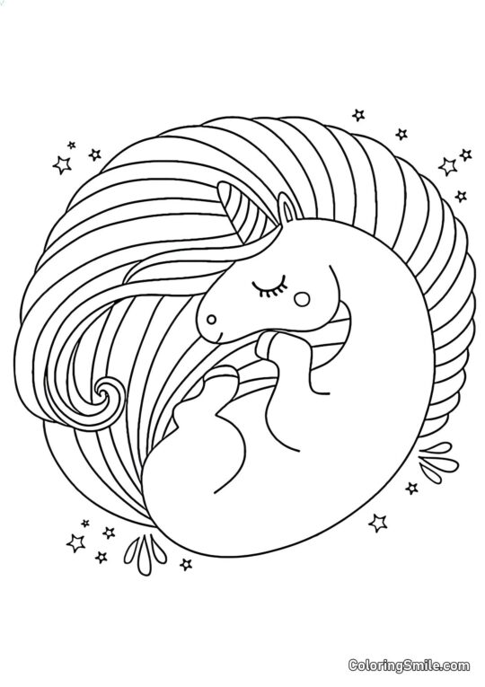 Schlafendes Einhorn - Ausmalbild