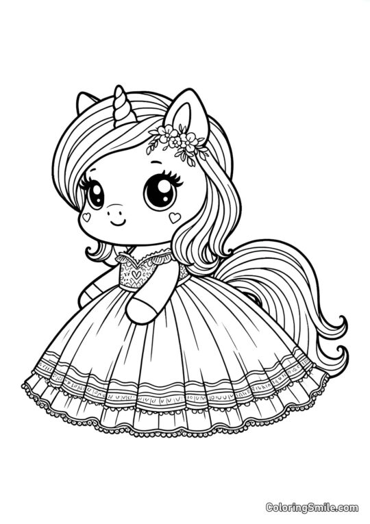 Baby-Einhorn in einem Kleid - Ausmalbild