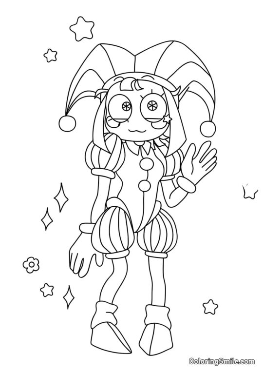 Pomni mit einer Hand - Ausmalbild