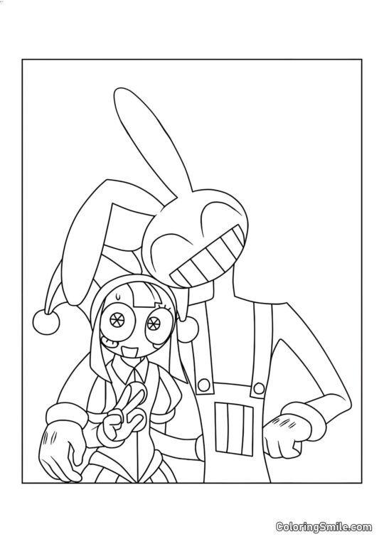 Pomni und Jacks in einer Umarmung - Ausmalbild