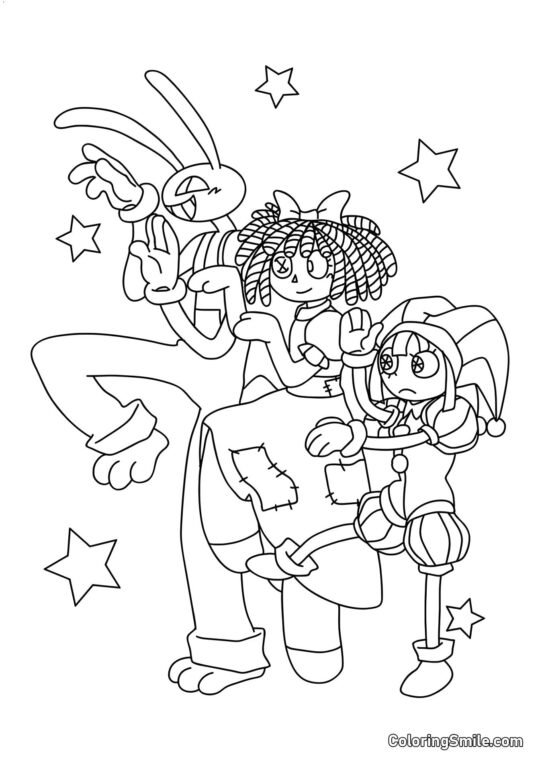 Jacks, Ragata und Pomni - Ausmalbild