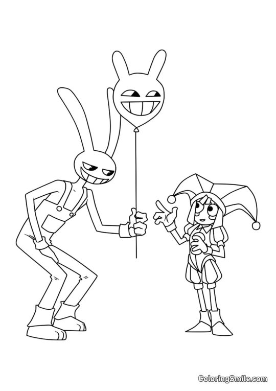 Jacks gibt Pomni einen Luftballon - Ausmalbild