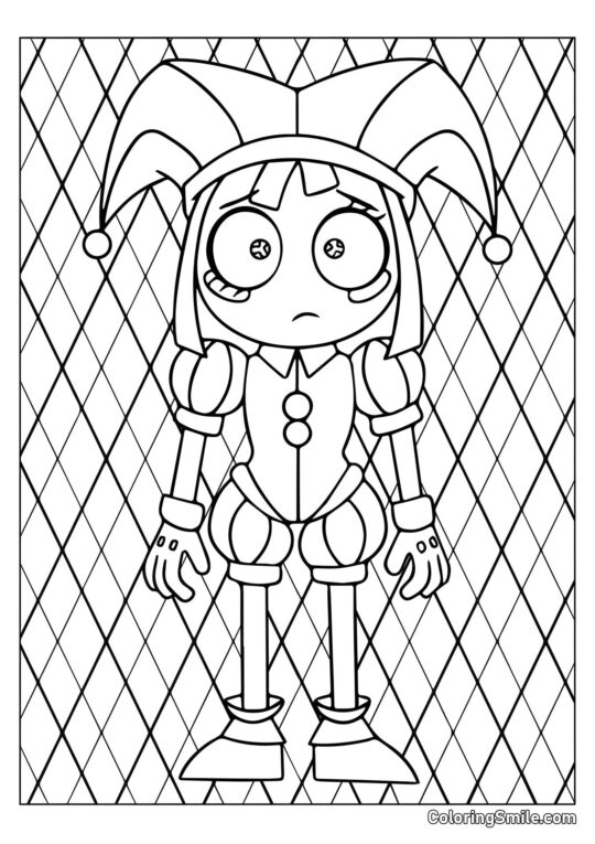 Pomni vor dem Hintergrund von Rombo - Ausmalbild