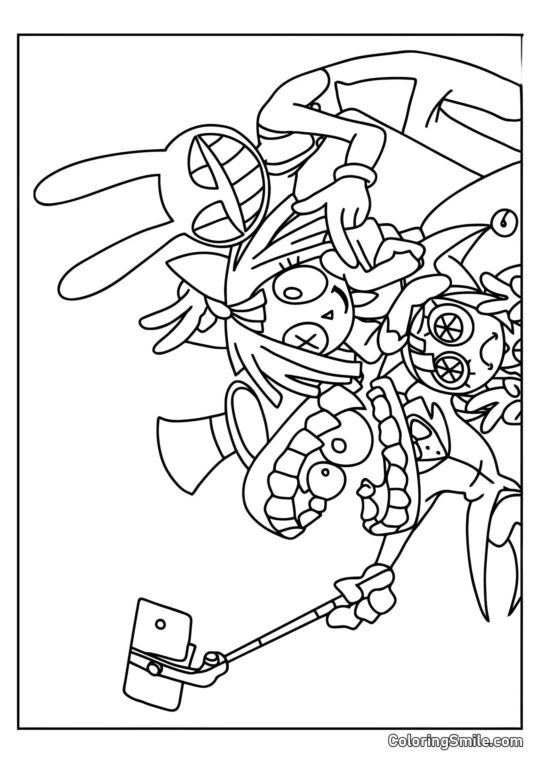 Keyn macht Selfies mit Freunden - Ausmalbild