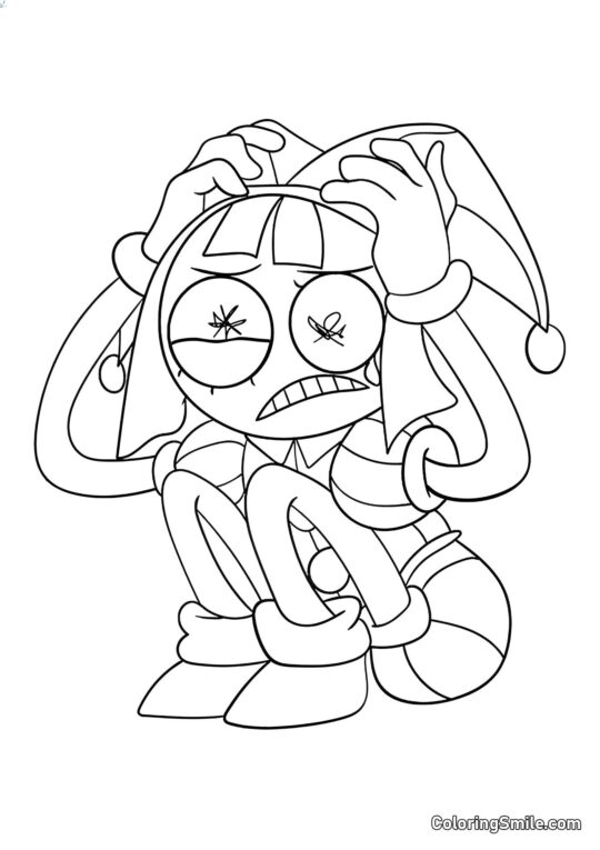 Pomni sitzt auf Karten - Ausmalbild