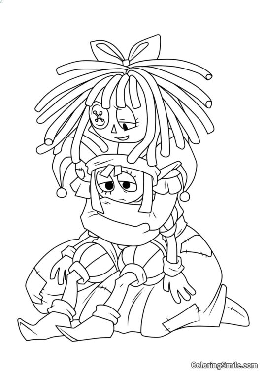 Ragata umarmt Pomni - Ausmalbild