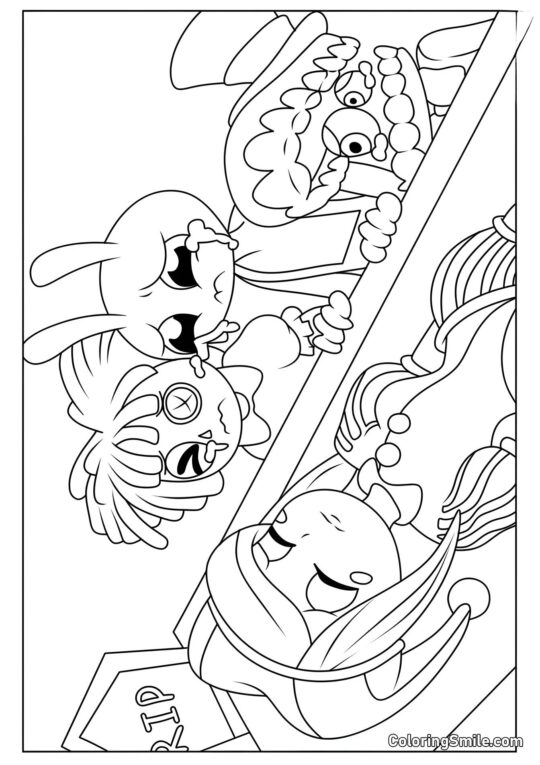 Pomni sticht mit der Welt - Ausmalbild