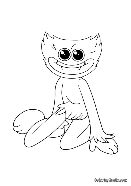 Huggy Wuggy sitzt auf seinen Knien Huggy Wuggy sitzt auf seinen Knien - Ausmalbild