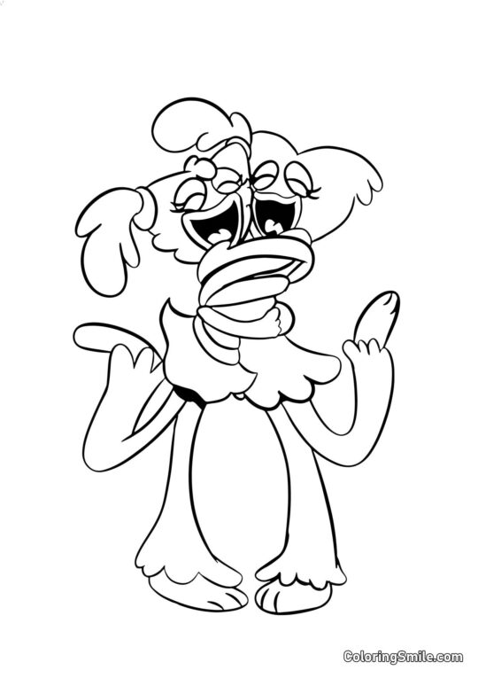 Huggy Wuggy und Kissy Missy umarmen sich Huggy Wuggy und Kissy Missy umarmen sich - Ausmalbild