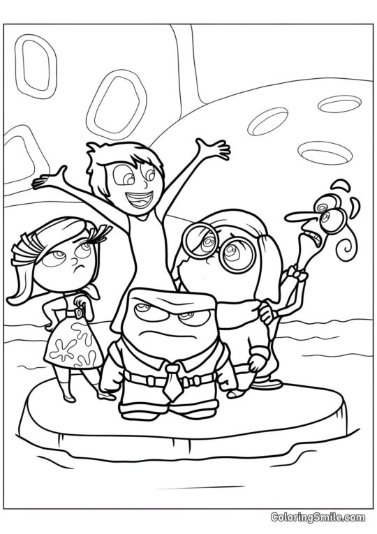 Freude, Traurigkeit, Wut, Ekel und Angst schwimmen - Ausmalbild