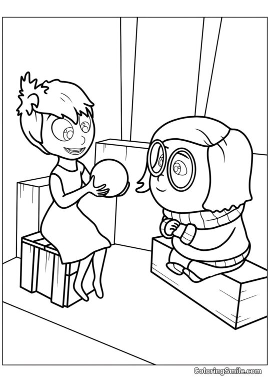 Freude mit einer Erinnerungsorbe und Traurigkeit - Ausmalbild