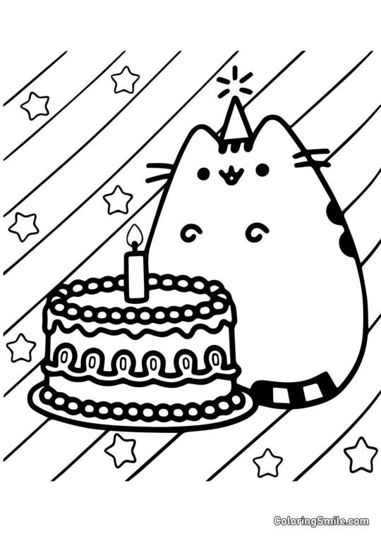 Pusheen die Katze und Geburtstag Pusheen die Katze und Geburtstag - Ausmalbild