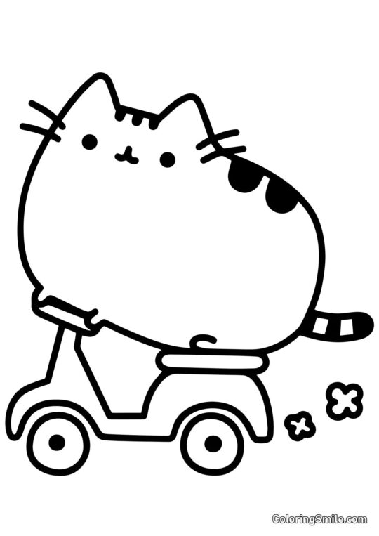 Pusheen die Katze auf Roller Pusheen die Katze auf Roller - Ausmalbild