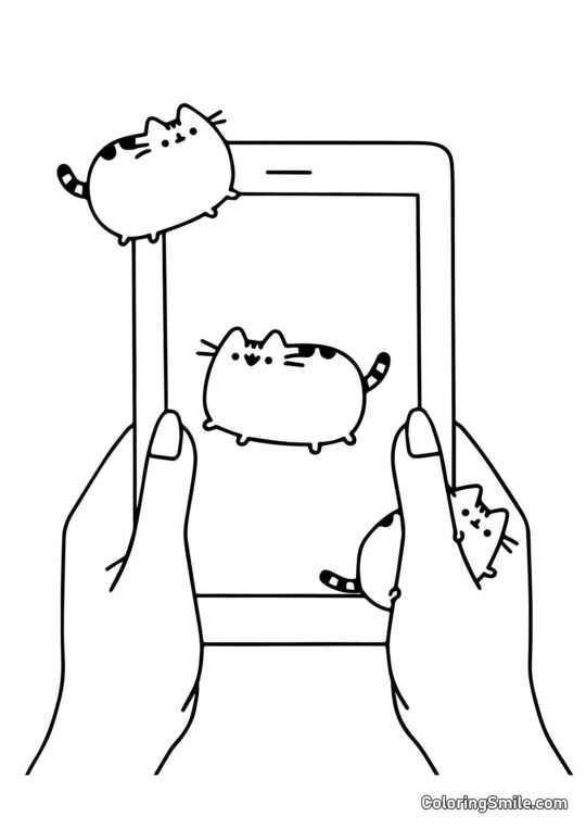 Pusheen die Katze auf iPad Pusheen die Katze auf iPad - Ausmalbild