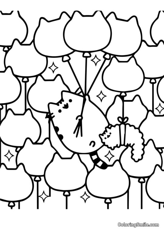 Pusheen die Katze und Ballons (Kunsttherapie) Pusheen die Katze und Ballons (Kunsttherapie) - Ausmalbild