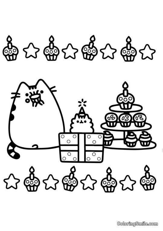 Pusheen die Katze und Leckereien Pusheen die Katze und Leckereien - Ausmalbild