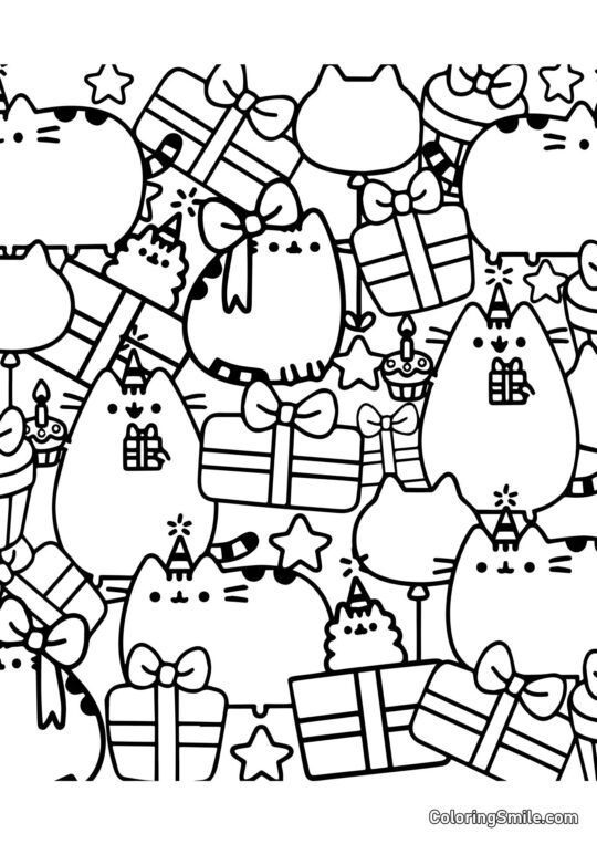 Pusheen die Katze Weihnachten (Kunsttherapie) Pusheen die Katze Weihnachten (Kunsttherapie) - Ausmalbild