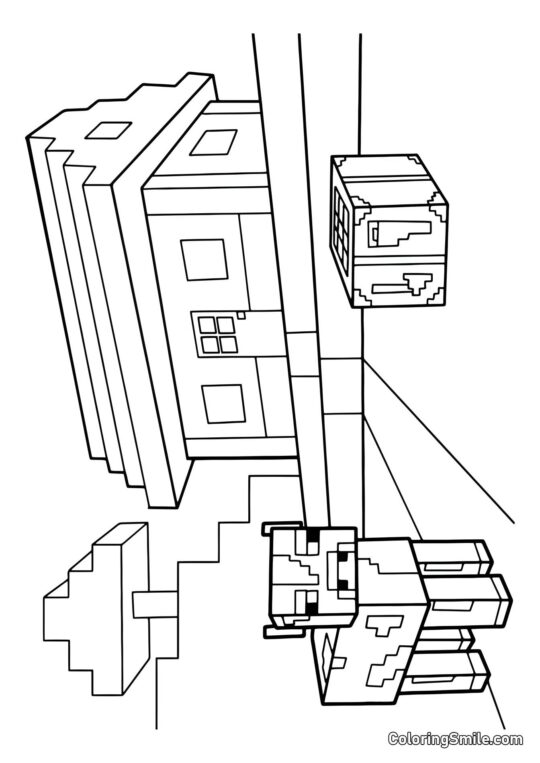 Kuh auf Minecraft-Farm Kuh auf Minecraft-Farm - Ausmalbild