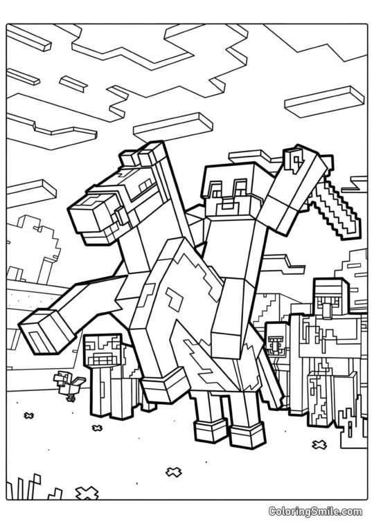 Steve reitet ein Pferd Steve reitet ein Pferd - Ausmalbild