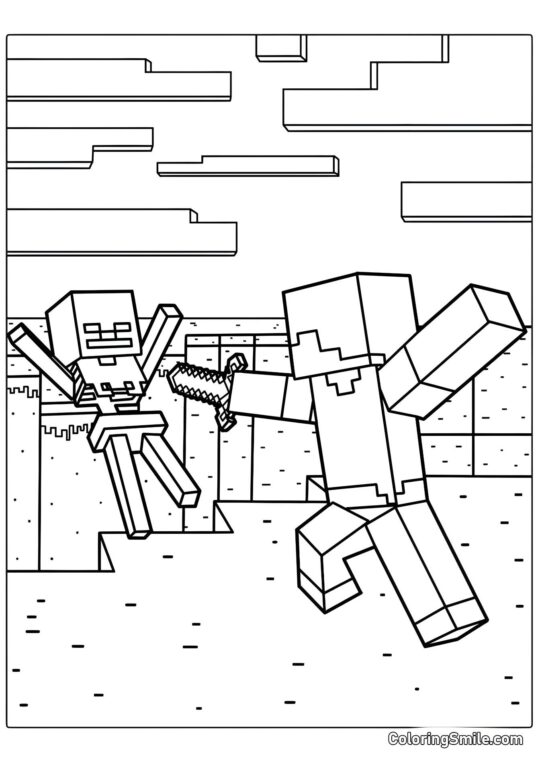 Steve besiegt Skelett Steve besiegt Skelett - Ausmalbild