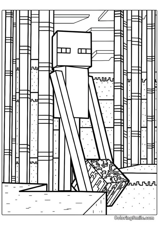Enderman mit Block Enderman mit Block - Ausmalbild