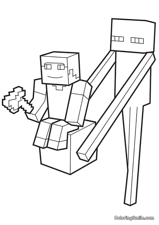 Enderman mit Steve Enderman mit Steve - Ausmalbild