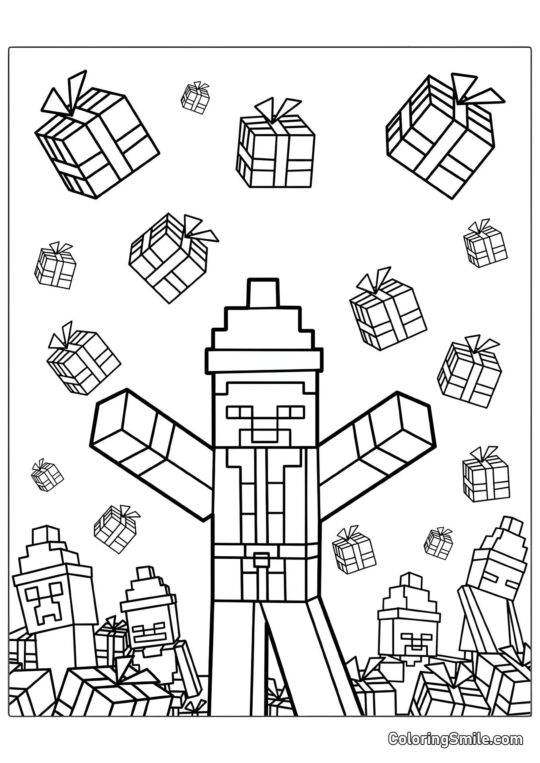 Steve im Weihnachtsmann-Hut Steve im Weihnachtsmann-Hut - Ausmalbild