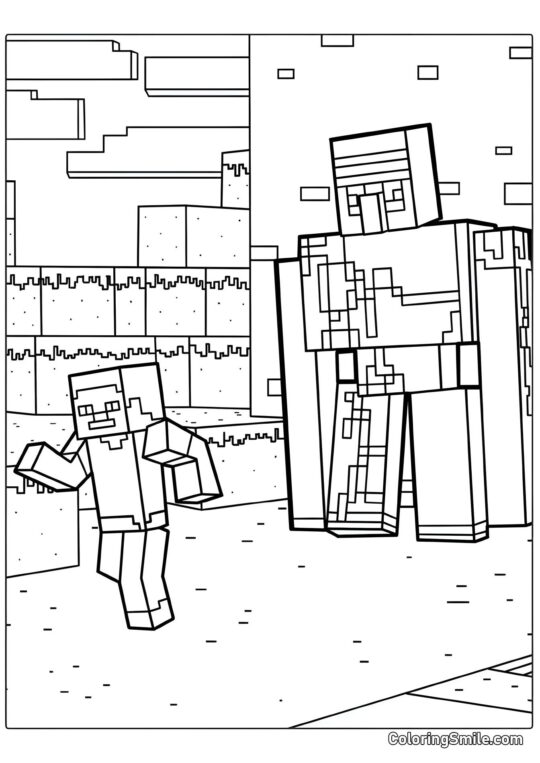 Eisen Golem und Steve Eisen Golem und Steve - Ausmalbild