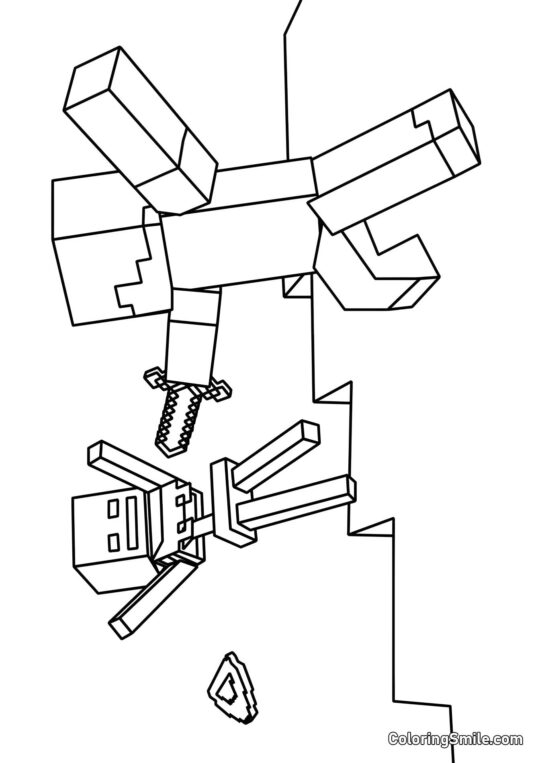 Steve und Skelett Steve und Skelett - Ausmalbild