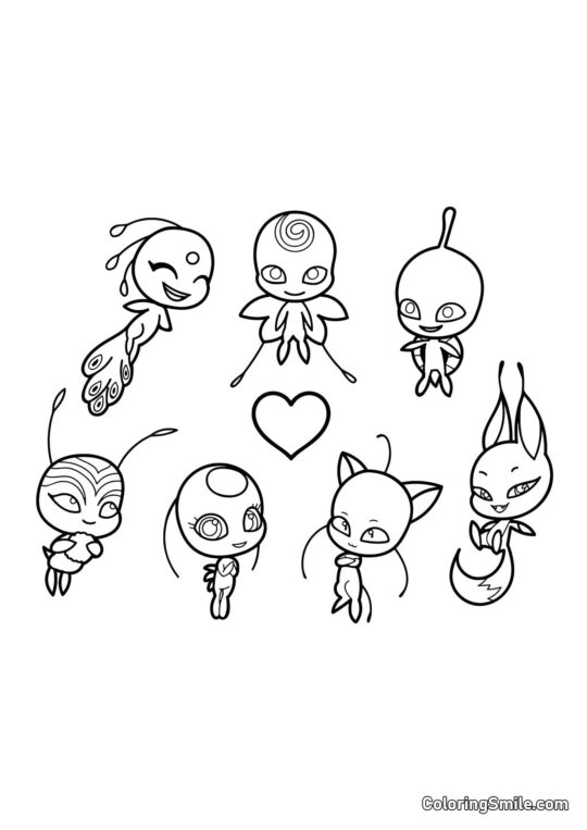 Viele verschiedene Kwamis - Ausmalbild