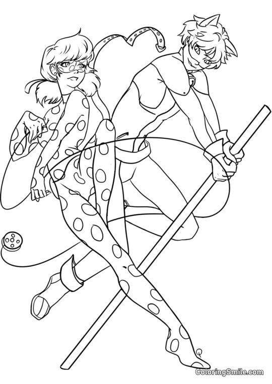 Marienkäfer und Cat Noir Zeichnung - Ausmalbild