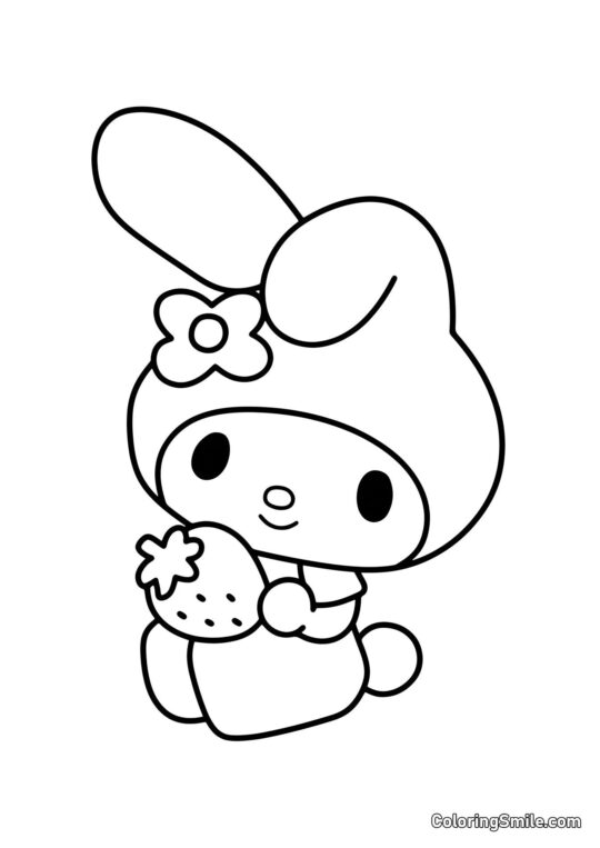 My Melody mit Erdbeere - Ausmalbild