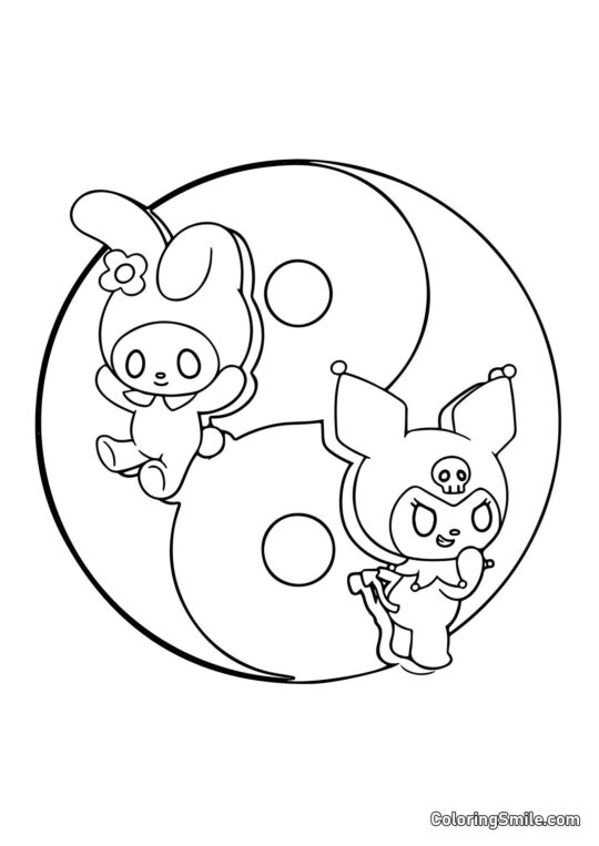 Yin-Yang Kuromi und My Melody - Ausmalbild