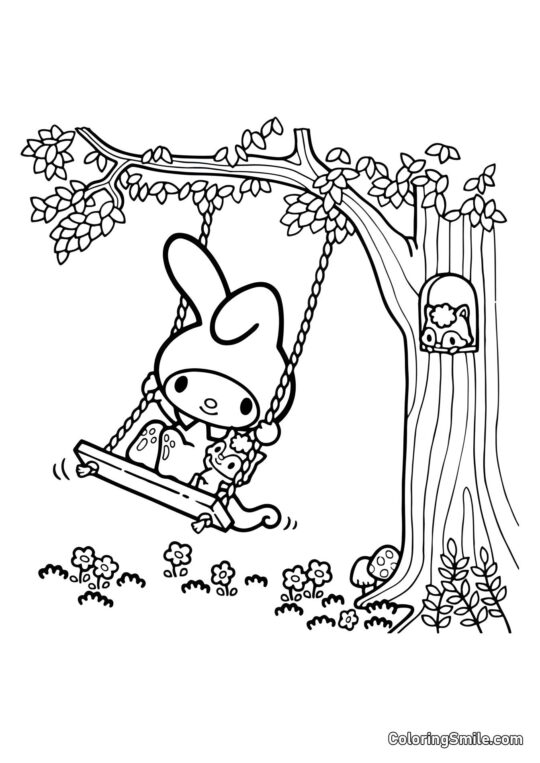 My Melody auf der Schaukel - Ausmalbild