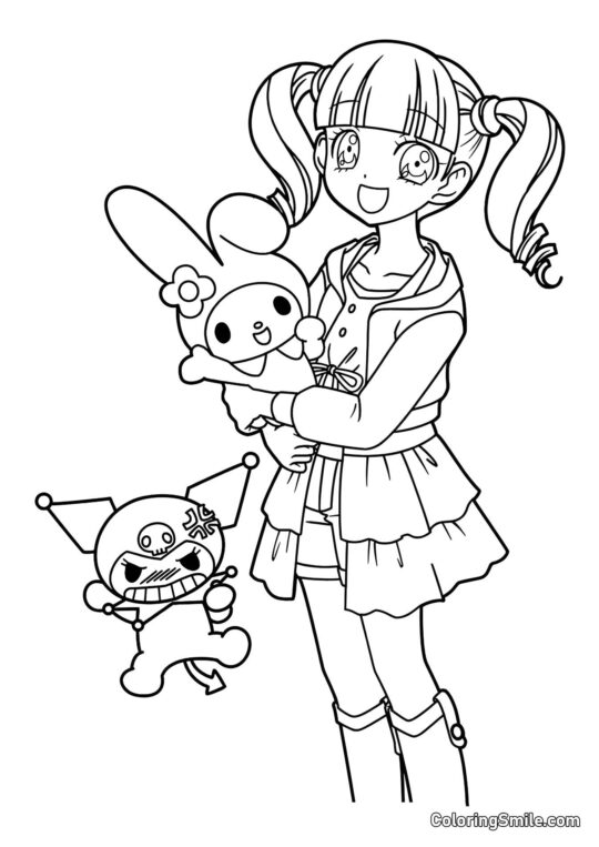 My Melody, Kuromi und Uta Yumeno - Ausmalbild