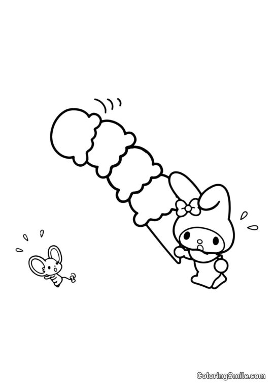 My Melody mit großem Eis - Ausmalbild