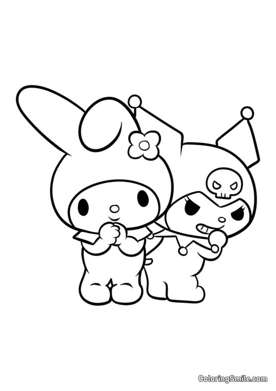 Kuromi hinter My Melody - Ausmalbild