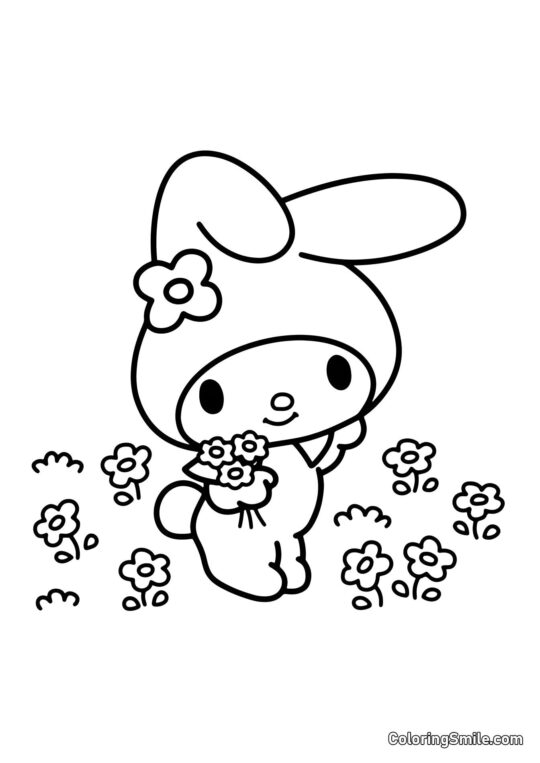 My Melody sammelt Blumen - Ausmalbild