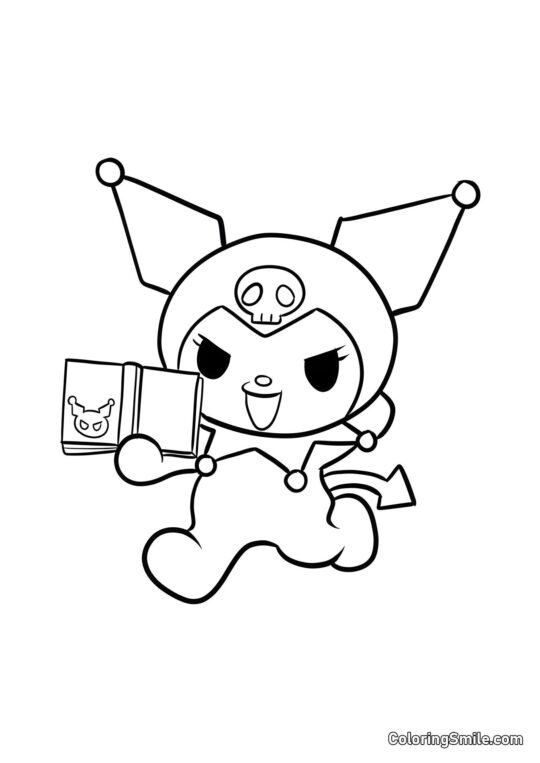 Kuromi rennt mit Buch - Ausmalbild