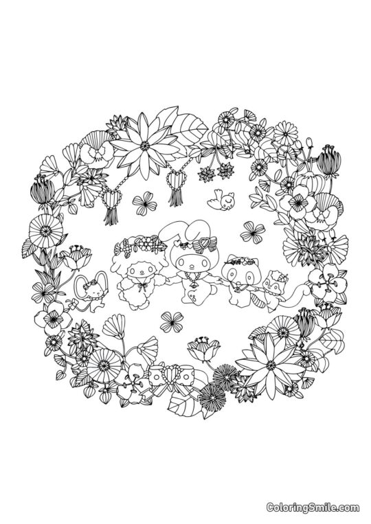 My Melody mit Freunden Anti-Stress - Ausmalbild