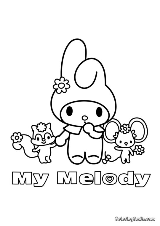 My Melody mit Eichhörnchen und Maus - Ausmalbild