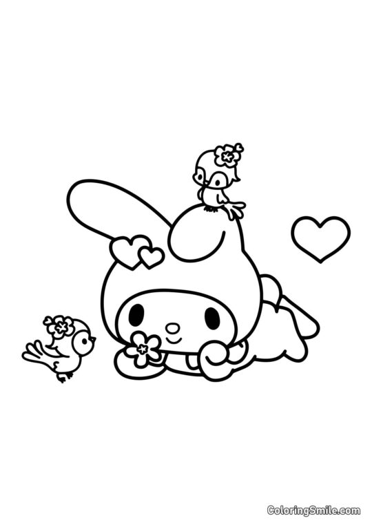 My Melody mit Vögeln - Ausmalbild