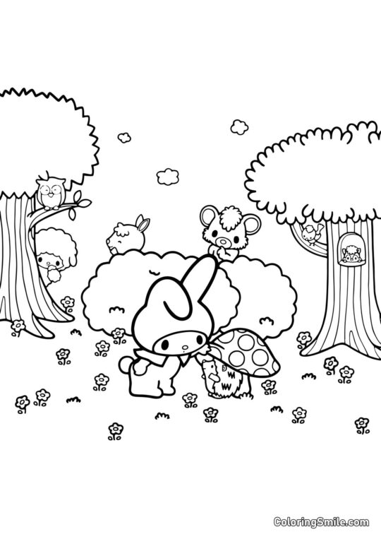 My Melody spricht mit dem Igel - Ausmalbild