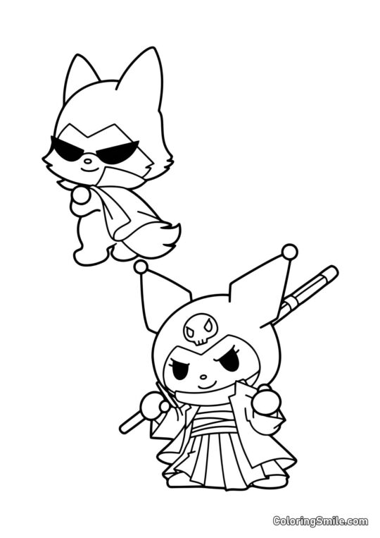 Kuromi und Fuchs Konmi - Ausmalbild