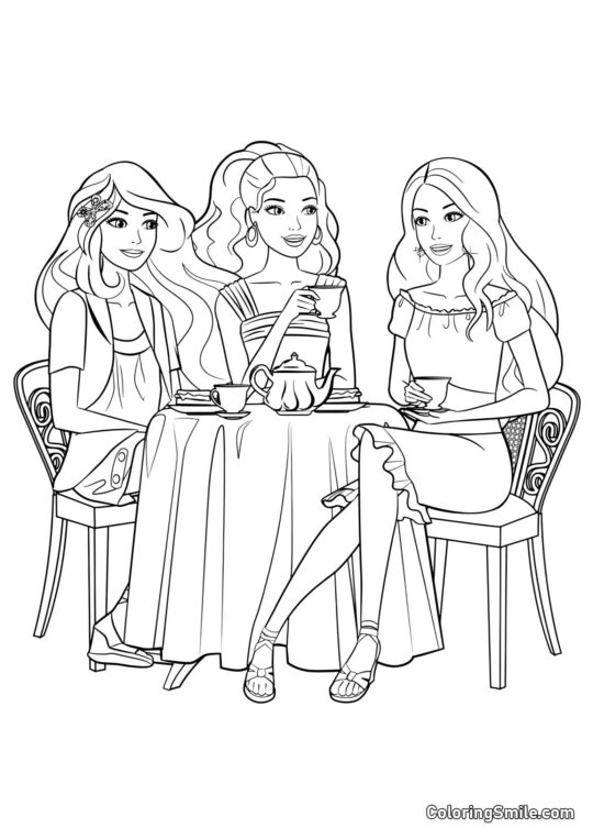 Teeparty mit Barbie - Ausmalbild