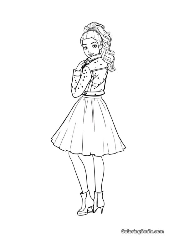 Barbie in einer Jacke und einem Rock - Ausmalbild