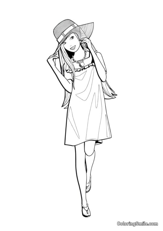 Barbie in einem neuen Hut - Ausmalbild