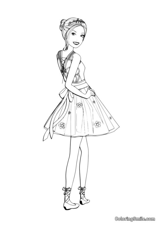 Barbie in einem kurzen Kleid - Ausmalbild