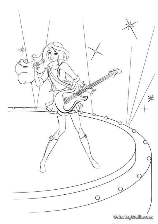 Barbie singt und spielt Gitarre - Ausmalbild